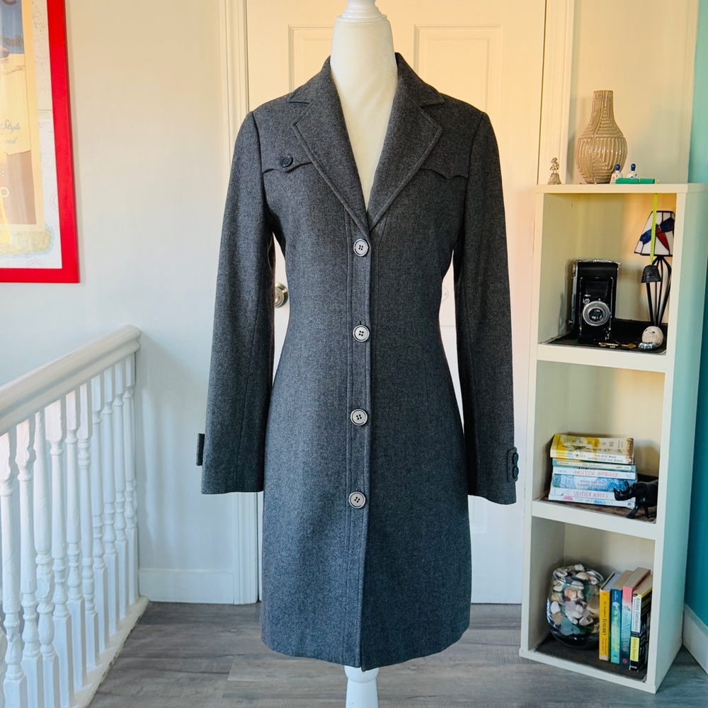 Sino London Fitted Wool Blend Grey Peacoat (size S)